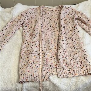 Soft Speckled Open-Front Cardigan Sweater with pockets